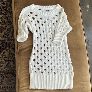 Vintage White Knit mini Dress Shorter sleeve 12” Soft. Excellent condition